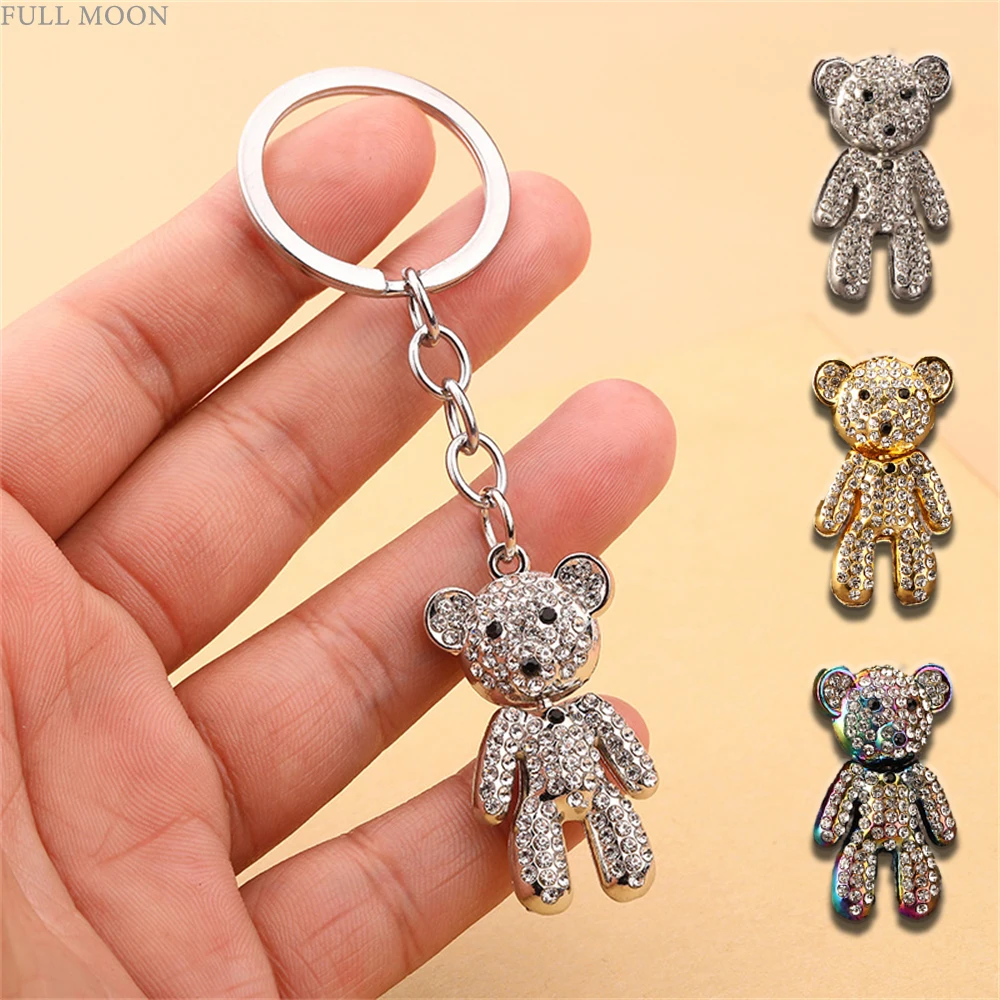 Rhinestone Bear Keychain in Silver, Gold, Rainbow 1 Rhinestone Bear Keychain in Silver, Gold, Rainbow