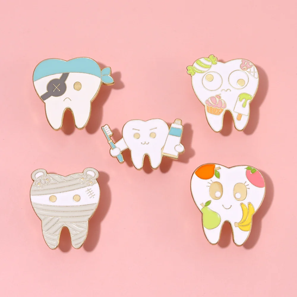 Whimsical Cartoon Tooth Brooch Set of 5 3 Whimsical Cartoon Tooth Brooch Set of 5 - Image 3