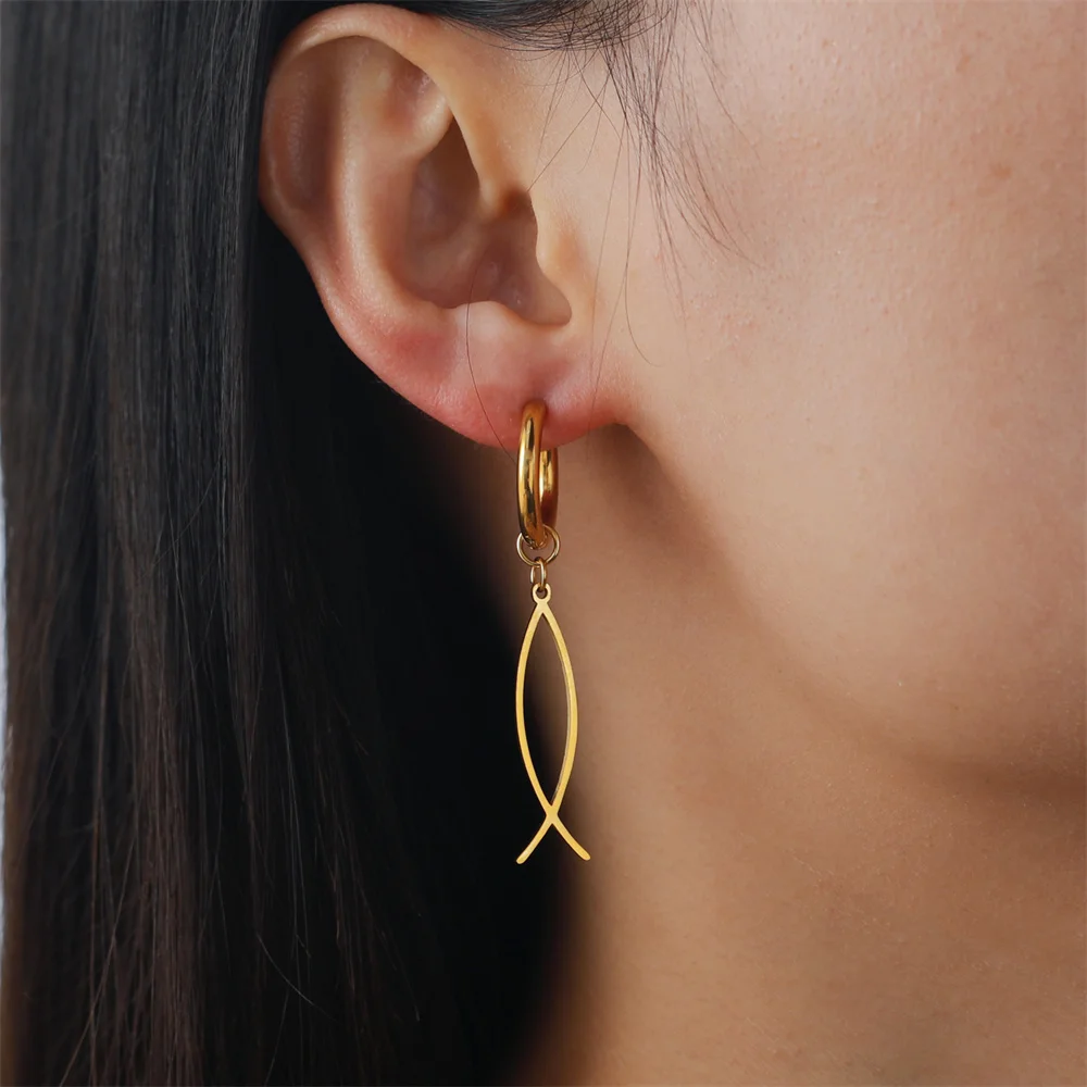 Stainless Steel Ichthys Jesus Fish Earrings 5 Stainless Steel Ichthys Jesus Fish Earrings - Image 5
