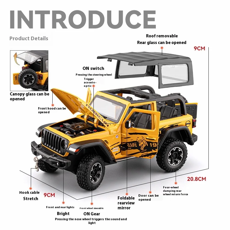 Vibrant Yellow 1:24 Diecast Jeep Model by CCA 2 Vibrant Yellow 1:24 Diecast Jeep Model by CCA - Image 2