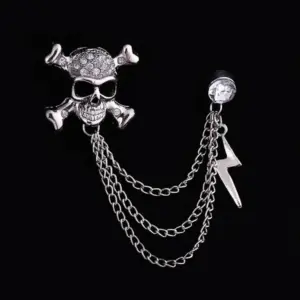 Bold Gothic Skull Brooch with Chain 10 S08ec94f19eed4aeaa234400f70e192adK