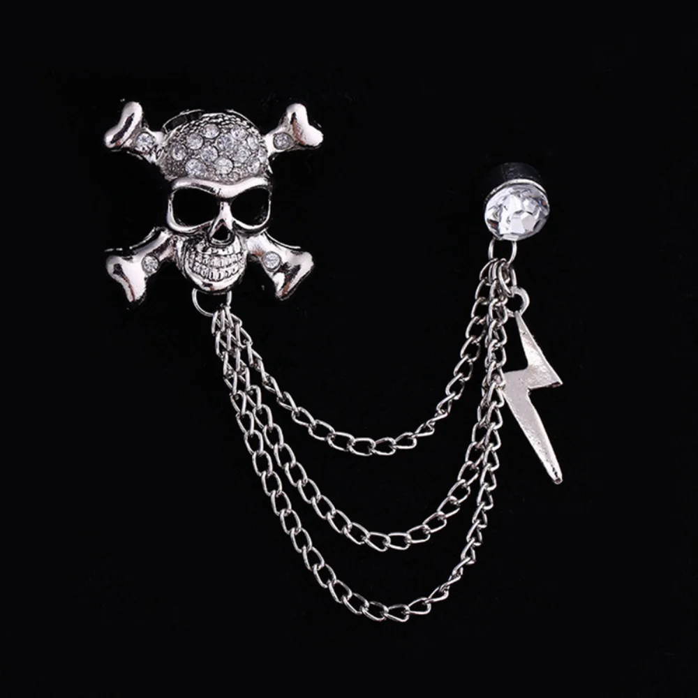 Bold Gothic Skull Brooch with Chain 5 Bold Gothic Skull Brooch with Chain - Image 5