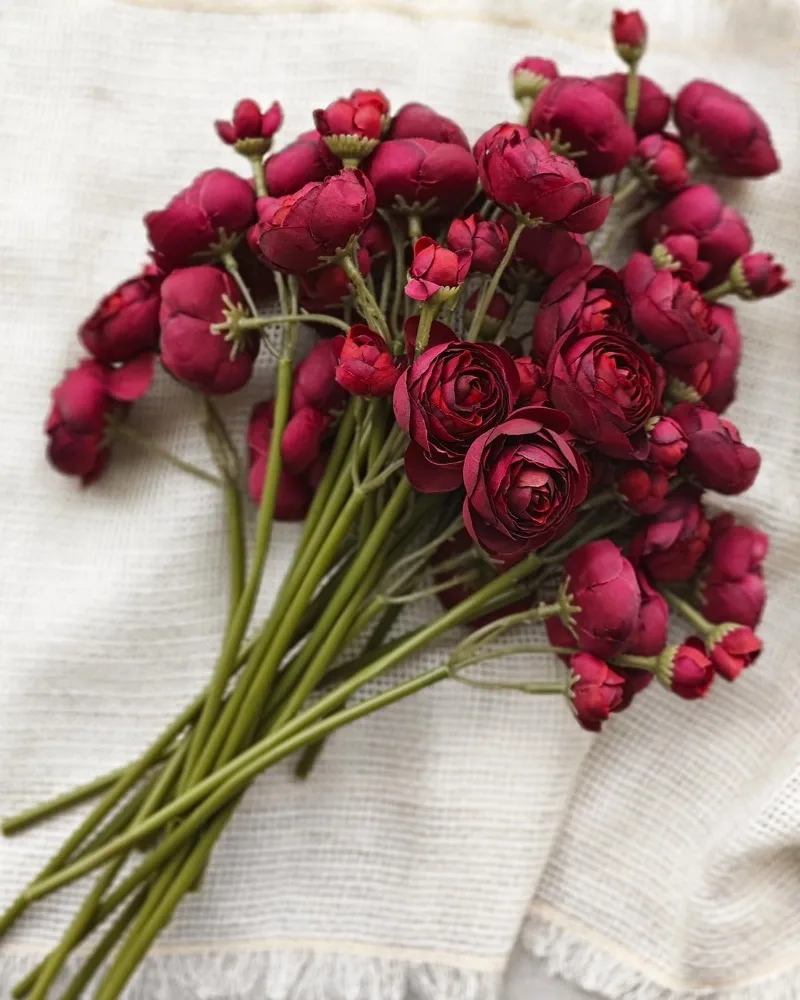 Wine Silk Ranunculus Flower Set - 18 Pcs 3 Wine Silk Ranunculus Flower Set - 18 Pcs - Image 3
