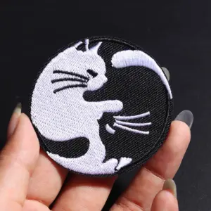 Black and White Cat Embroidered Iron-On Patch