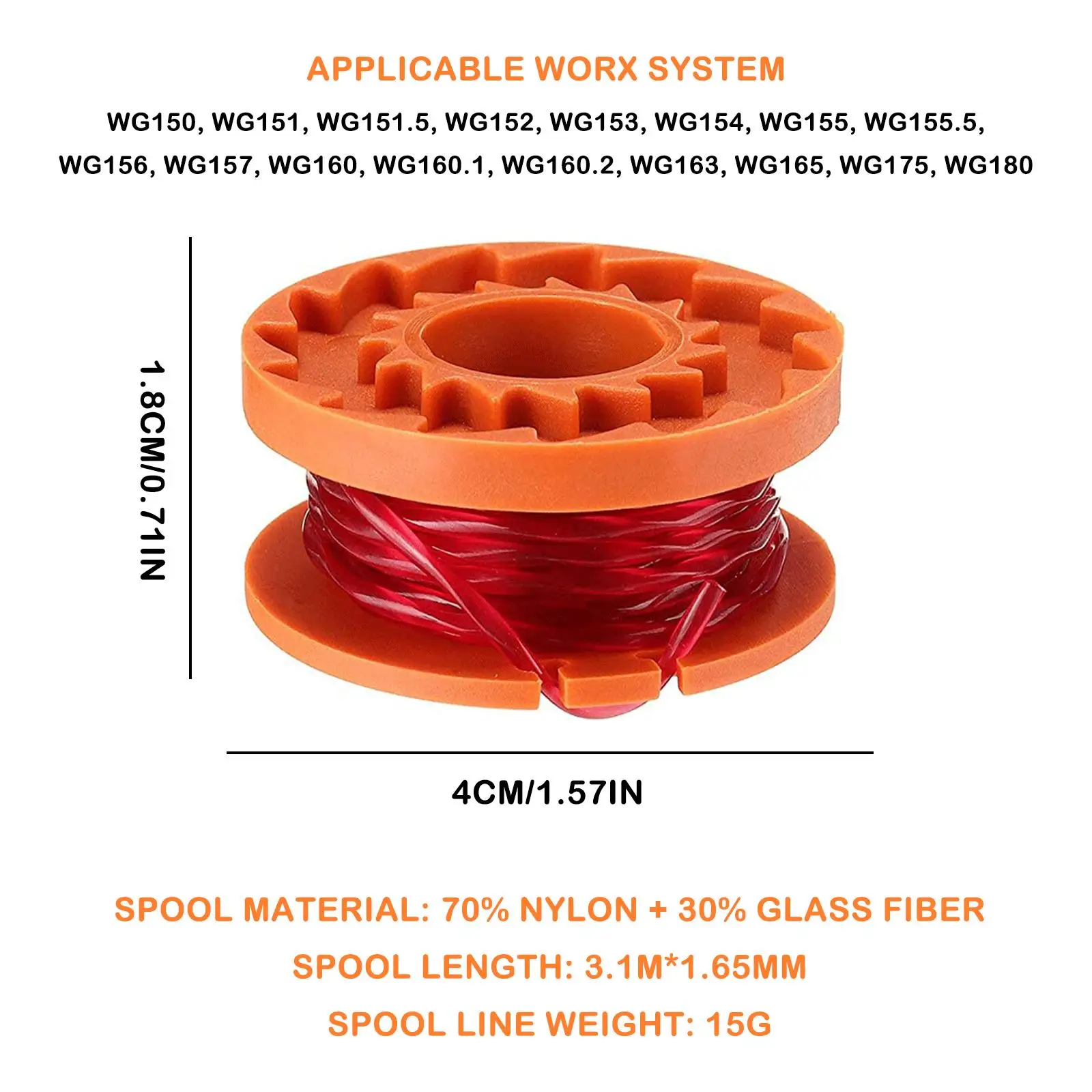 Vibrant Orange Worx Trimmer Spool Set 6 Vibrant Orange Worx Trimmer Spool Set - Image 6