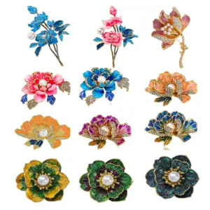 Elegant Enamel Peony Flower Brooch for Women