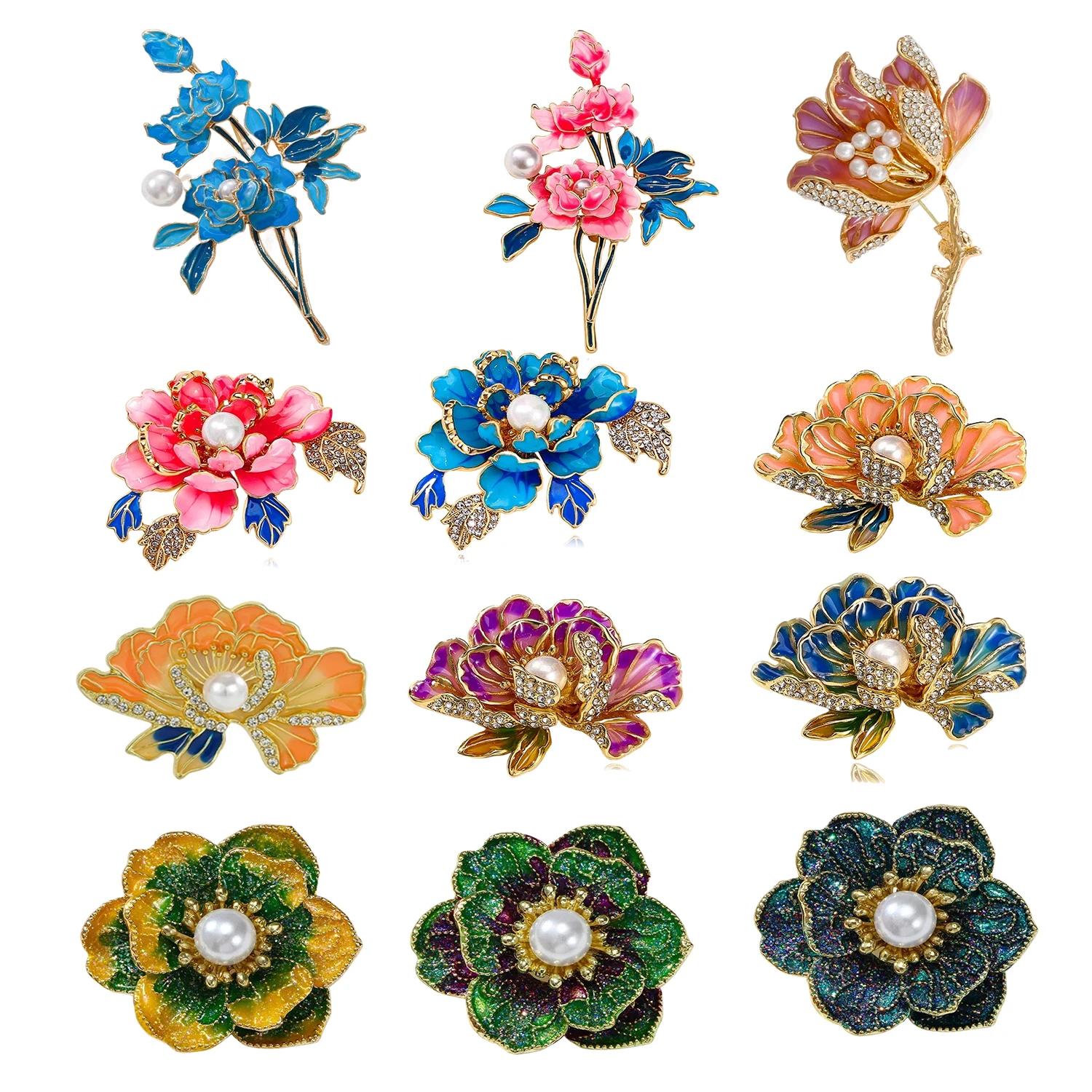 Elegant Enamel Peony Flower Brooch for Women 1 Elegant Enamel Peony Flower Brooch for Women