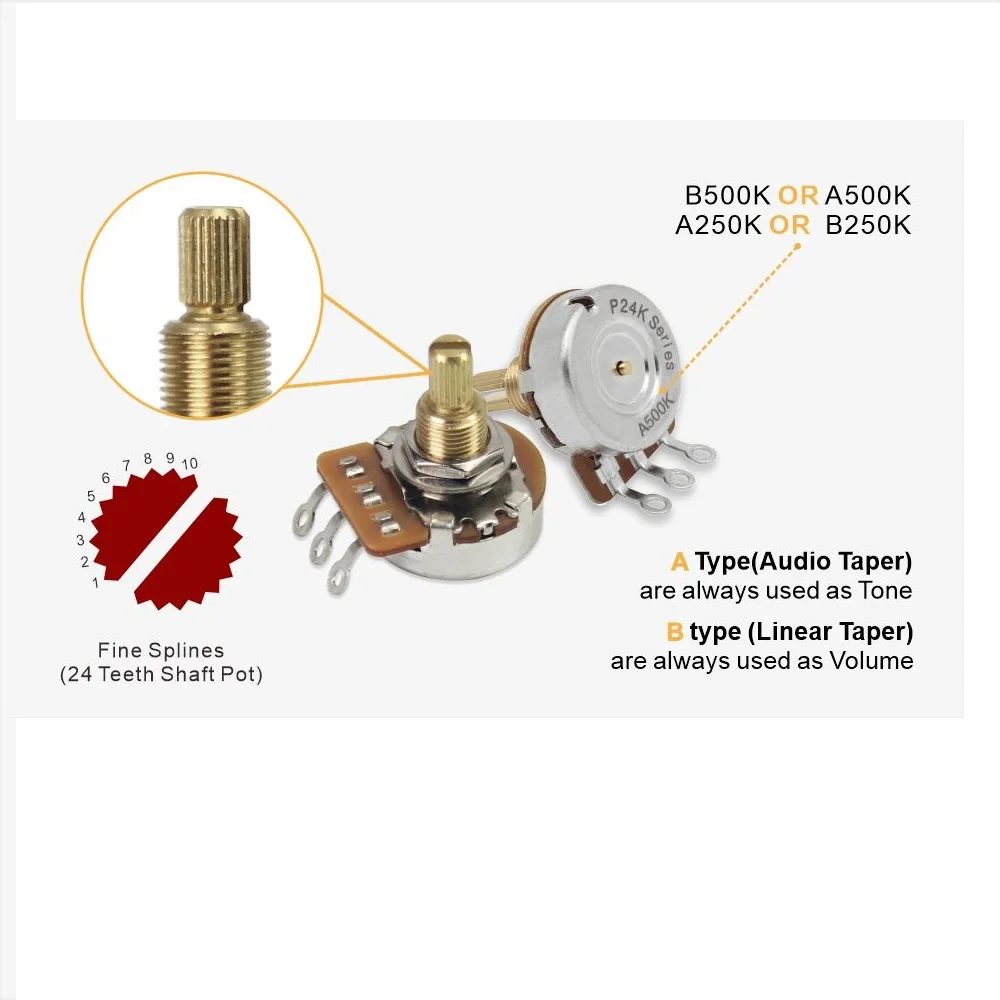 Premium Guitar Potentiometer Set (8pcs) 2 Premium Guitar Potentiometer Set (8pcs) - Image 2