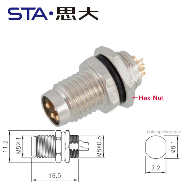 M8 Circular Connector with Gold Pins 5 M8 Circular Connector with Gold Pins - Image 5