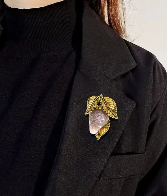 Strawberry Brooch by Drip Oil in Red or Bronze 3 Strawberry Brooch by Drip Oil in Red or Bronze - Image 3