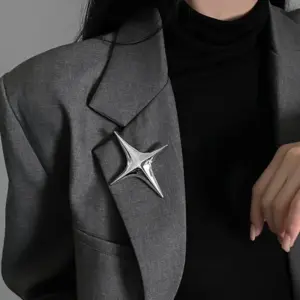 Silver Cross Star Brooch for Women and Men