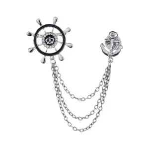 Men's Nautical Wheel Crown Brooch with Chains 11 S102e04e4baa84c3ab93c026937d4f129d