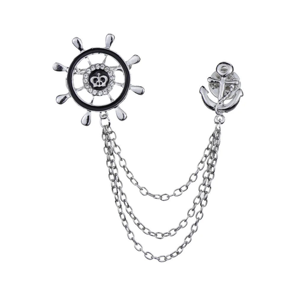 Men's Nautical Wheel Crown Brooch with Chains 6 Men's Nautical Wheel Crown Brooch with Chains - Image 6