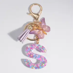 Whimsical Holographic S Keychain with Butterfly 19 S1172ba66a9d34987912a200fed01b11eA