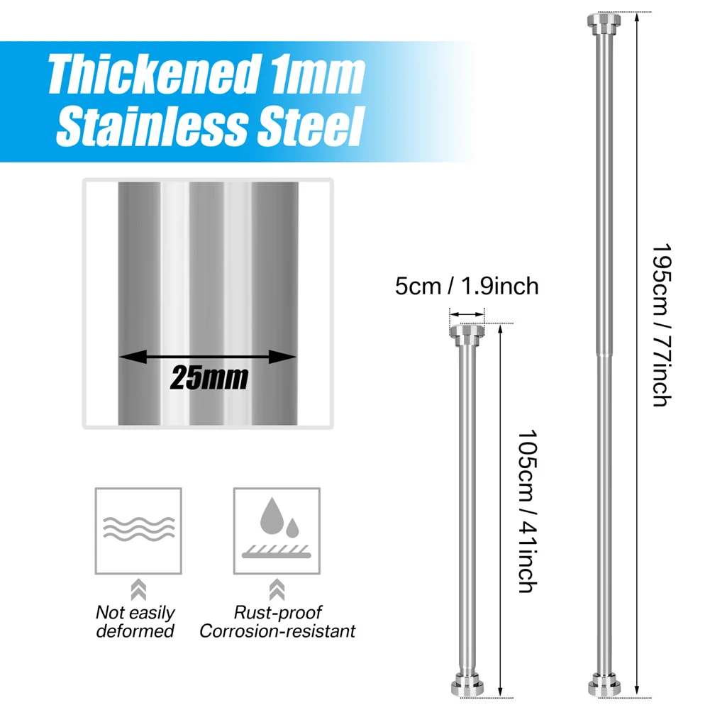 Modern Black Stainless Steel Tension Shower Rod 5 Modern Black Stainless Steel Tension Shower Rod - Image 5