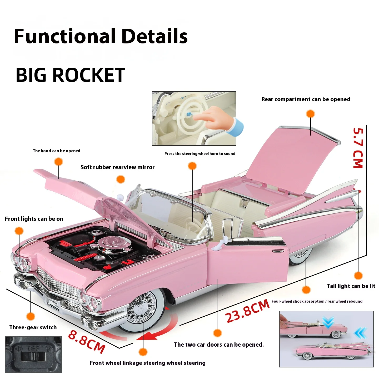 1959 Cadillac Eldorado Diecast Model in Pink 6 1959 Cadillac Eldorado Diecast Model in Pink - Image 6
