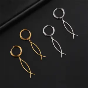 Stainless Steel Ichthys Jesus Fish Earrings 12 S12f1337edaf54da183e15b1735fdb150D