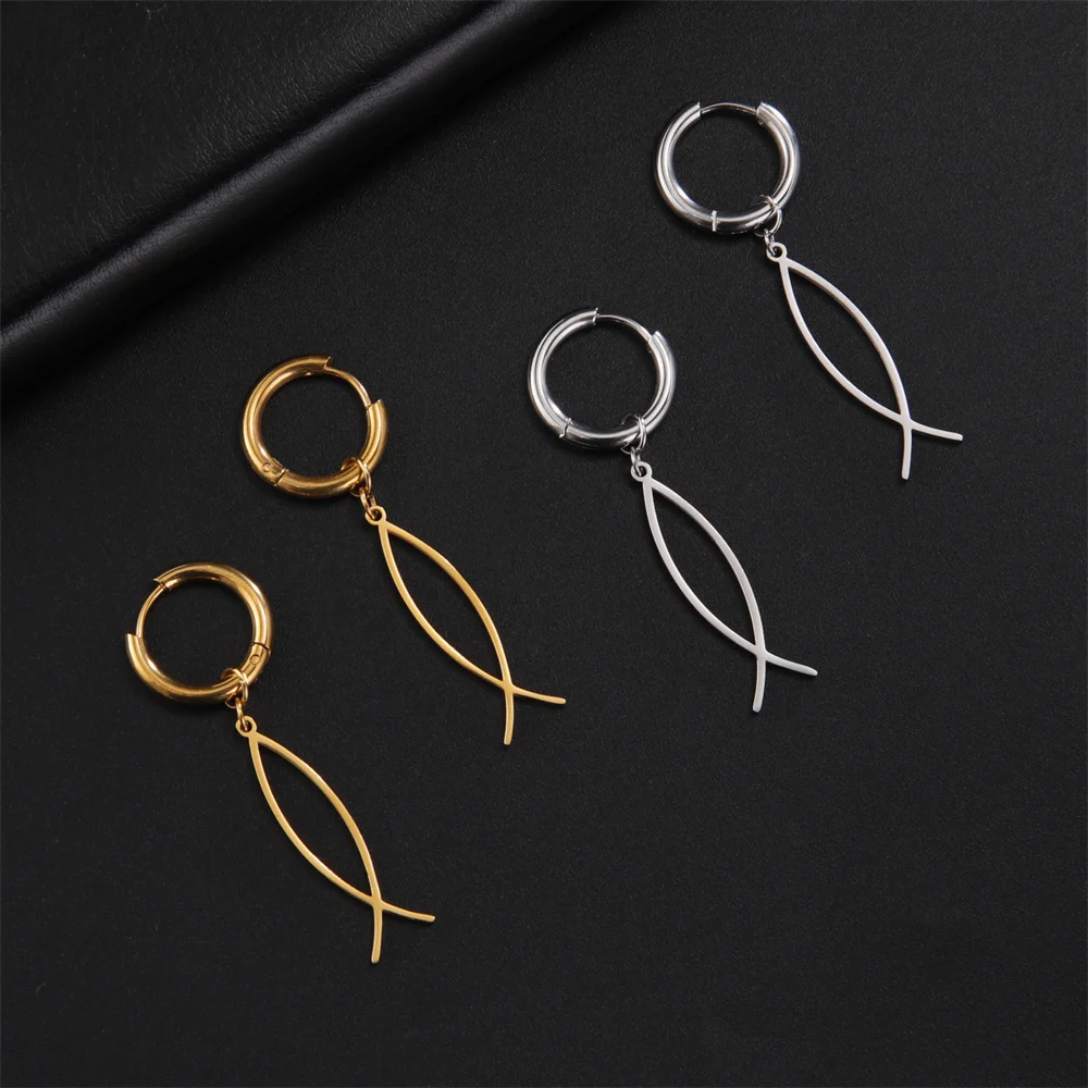 Stainless Steel Ichthys Jesus Fish Earrings 3 Stainless Steel Ichthys Jesus Fish Earrings - Image 3