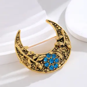 Antique Moon Brooch with Blue Rhinestones 10 S14c6aa465a4045a584601dc8cf2202baf