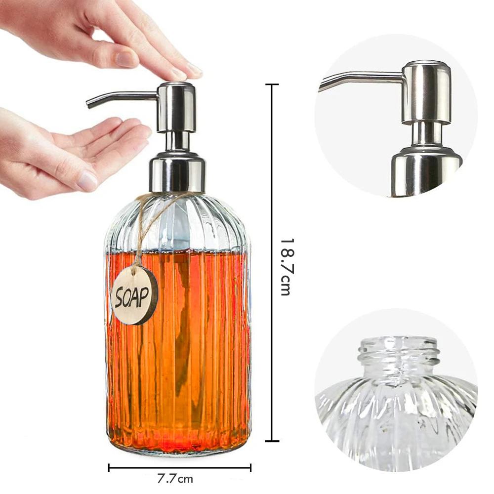 Elegant 400ml Glass Soap Dispenser with Stainless Steel Pump 3 Elegant 400ml Glass Soap Dispenser with Stainless Steel Pump - Image 3
