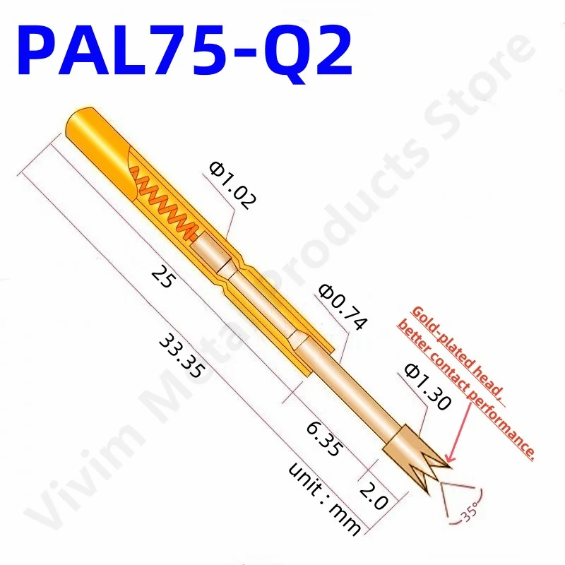 Gold PAL75-Q2 Spring Test Probes Set of 100 2 Gold PAL75-Q2 Spring Test Probes Set of 100 - Image 2