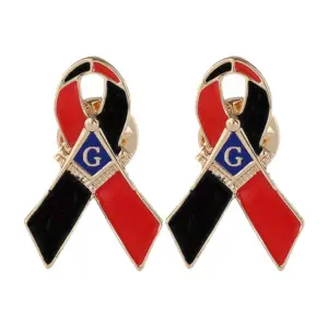 Freemason Logo Red Ribbon Badge Brooches Set