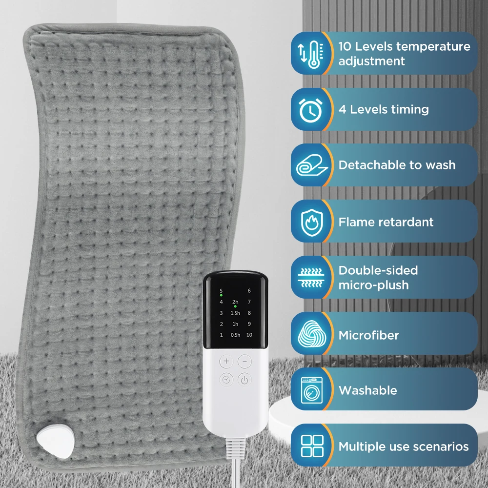 Silver Gray Electric Heating Pad 60x30cm 2 Silver Gray Electric Heating Pad 60x30cm - Image 2