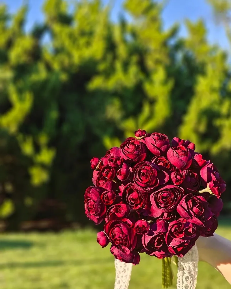 Wine Silk Ranunculus Flower Set - 18 Pcs 4 Wine Silk Ranunculus Flower Set - 18 Pcs - Image 4