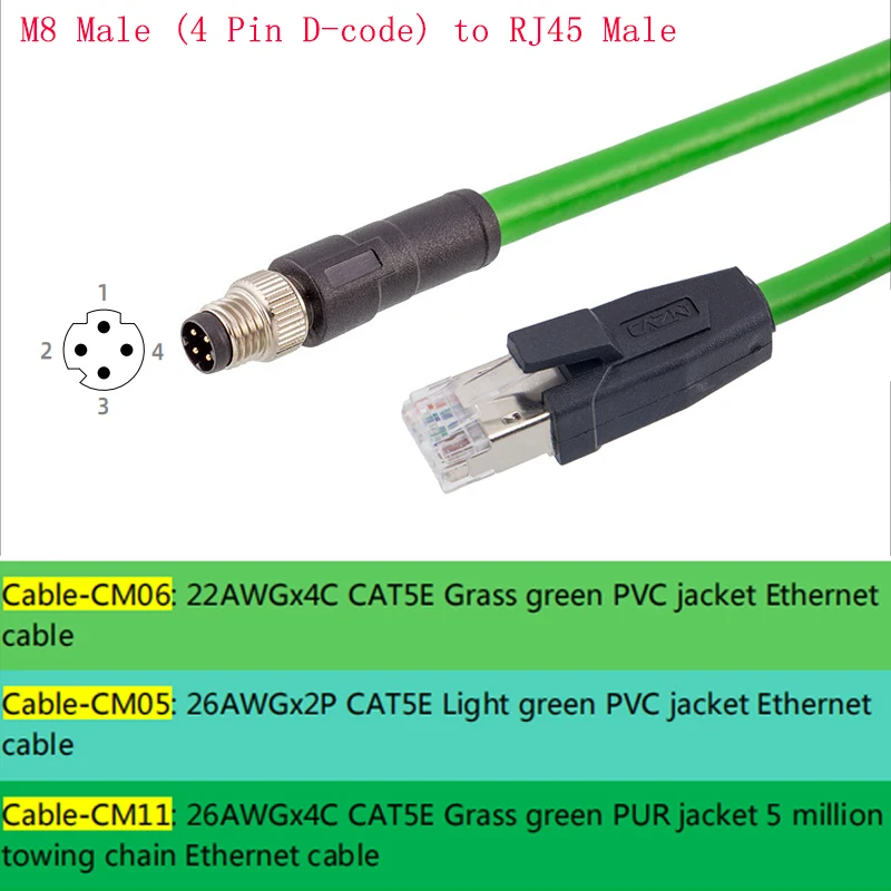 Industrial M8 to RJ45 Shielded Ethernet Cable 1m 6 Industrial M8 to RJ45 Shielded Ethernet Cable 1m - Image 6