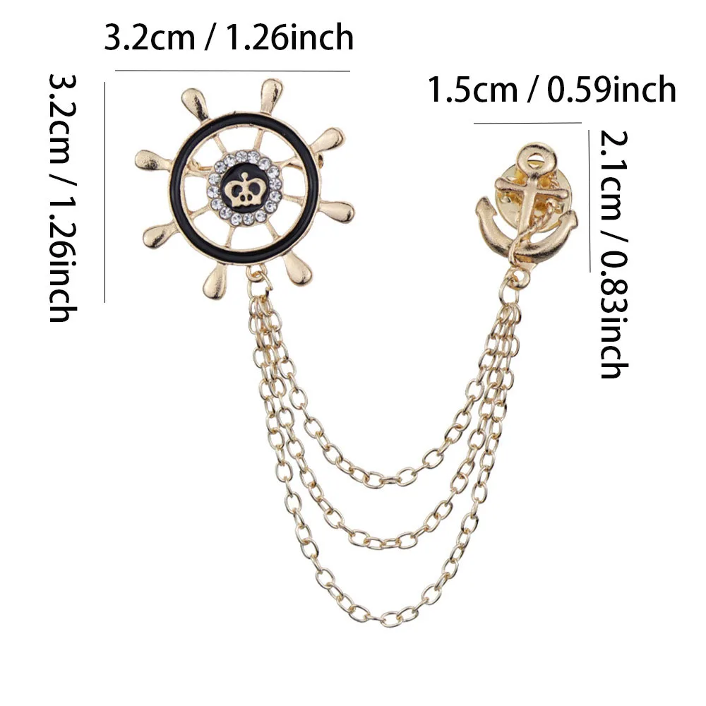 Men's Nautical Wheel Crown Brooch with Chains 2 Men's Nautical Wheel Crown Brooch with Chains - Image 2