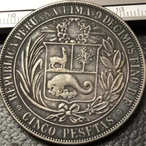 Vintage 1882 Peru 5 Pesetas Replica Coin 4 S1a4c57a1ca594dec9d345399b69ce45dc