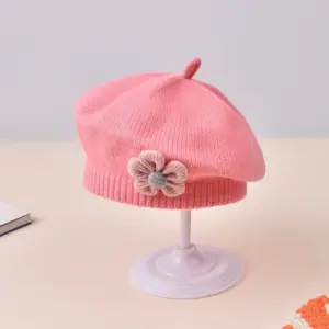 Baby Girl Knit Beret with Floral Embellishments 18 S1c65e3d7c48e49a2bb8e45aa76318fa0e