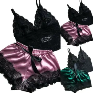 Women's Lace Sleepwear Set with Satin Shorts 11 S1d4950313b5e48f0922fa05226c701e3U
