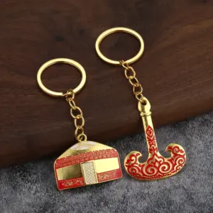 Neo-Gothic Stainless Steel Gold-Tone Keychain Pendant