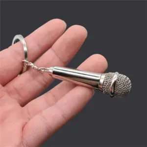 Musical Microphone Keychain in Silver