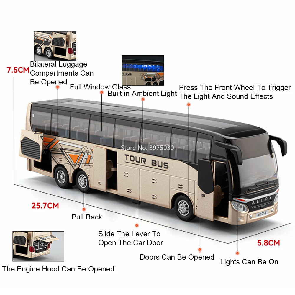 1:30 Alloy Diecast Shuttle Bus Model in Gold, White, Blue 2 1:30 Alloy Diecast Shuttle Bus Model in Gold, White, Blue - Image 2