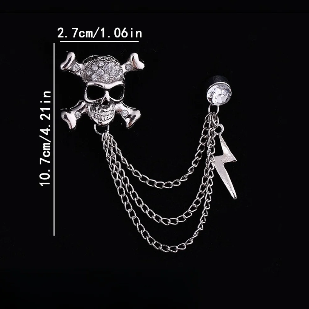 Bold Gothic Skull Brooch with Chain 3 Bold Gothic Skull Brooch with Chain - Image 3