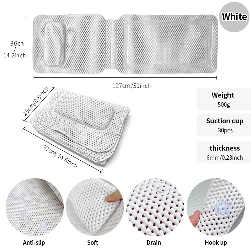 Extra-Long Anti-Slip Bathtub Shower Mat with Pillow 6 Extra-Long Anti-Slip Bathtub Shower Mat with Pillow - Image 6