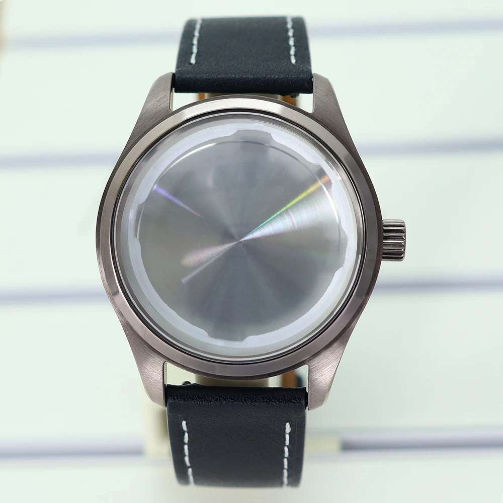 40mm Stainless Steel Watch Case with Leather Strap 8 40mm Stainless Steel Watch Case with Leather Strap - Image 8