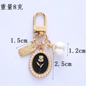 Elegant Rose Motif Keychain with Imitation Pearls 10 S2078bce88a4247c6ace47c08001950041