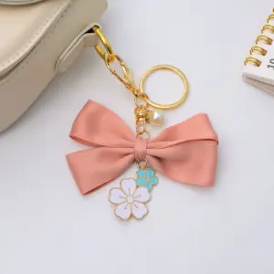 Pink Satin Bow Keychain with Enamel Flowers 13 S21743dfcec51427f9cfb5131c7ab7a4f7
