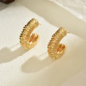 Stainless Steel Lava Texture Hoop Earrings 10 S21a3f4a7b1e14e6099bb69ca82ee6f215