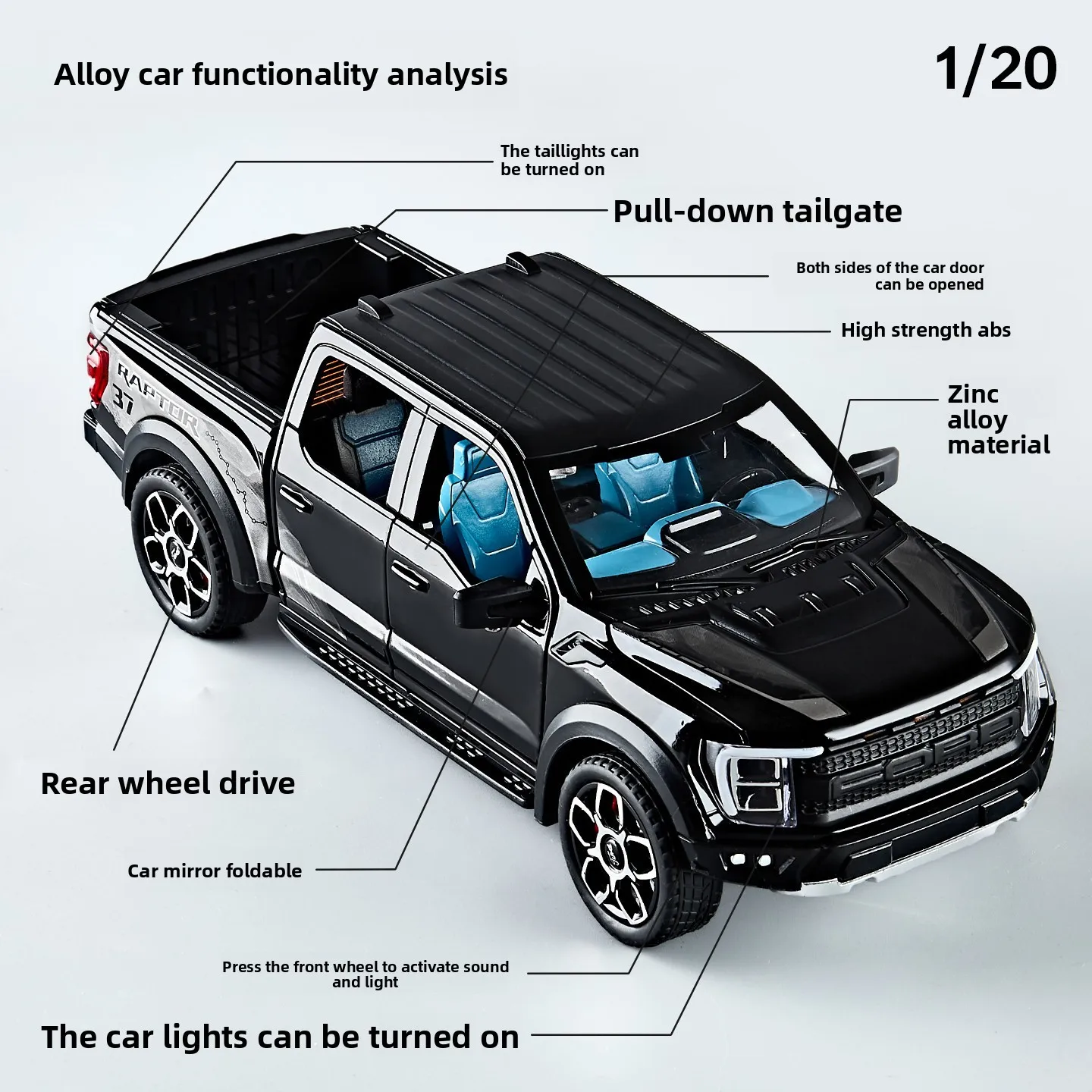 1:20 Scale Blue F150 Raptor Diecast Model 3 1:20 Scale Blue F150 Raptor Diecast Model - Image 3