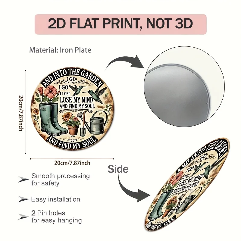 Vintage Floral Garden Plaque 8-inch Aluminum Decor 2 Vintage Floral Garden Plaque 8-inch Aluminum Decor - Image 2