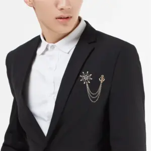 Men's Nautical Wheel Crown Brooch with Chains 10 S234893f6eb0840dd807e4dac0203d9780