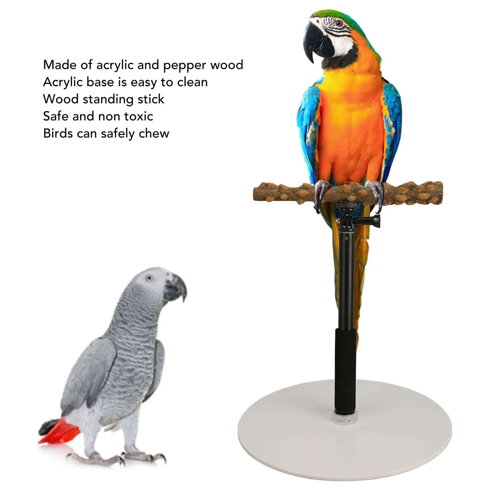 Adjustable Bird Perch Stand with Wooden Bar 2 Adjustable Bird Perch Stand with Wooden Bar - Image 2