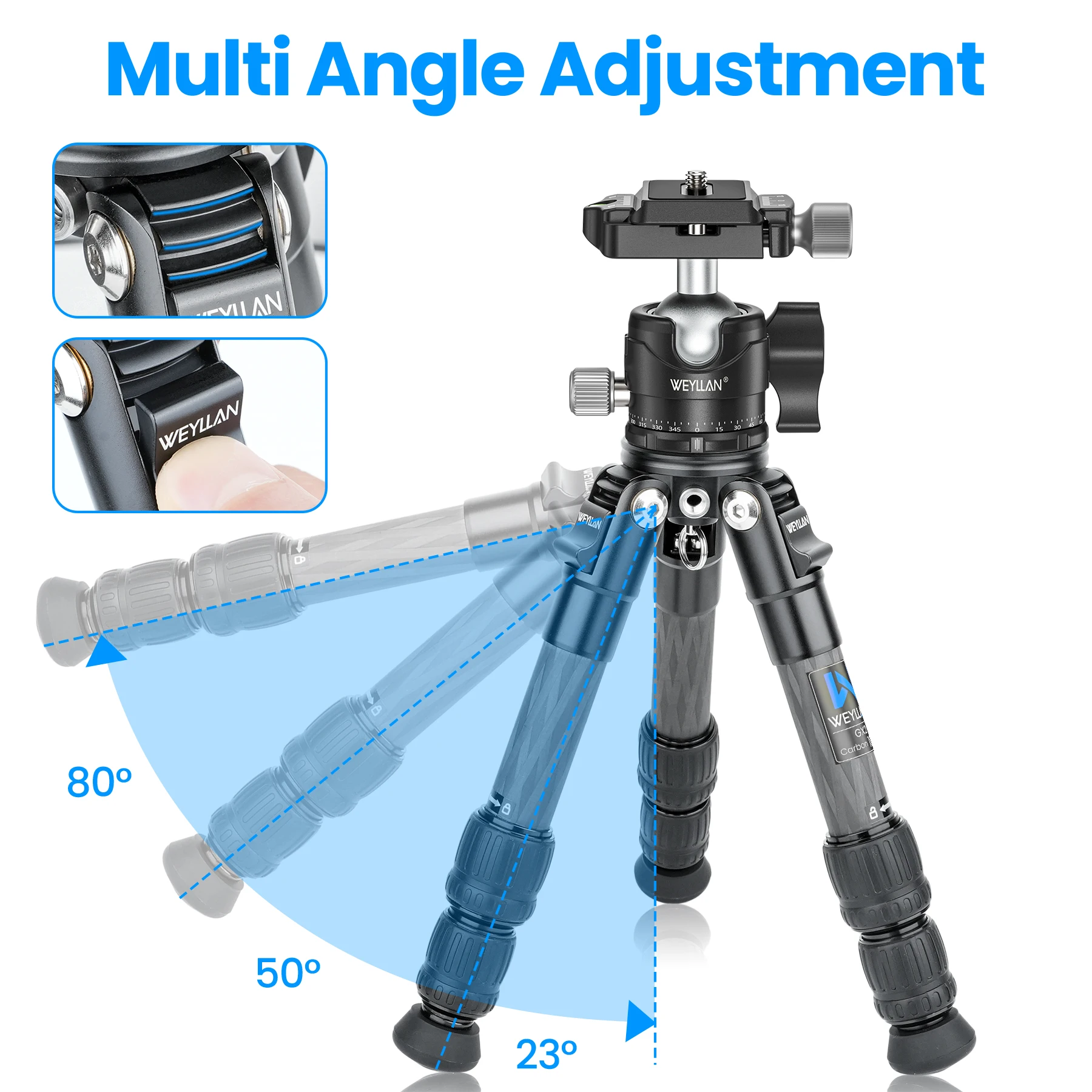 WEYLLAN GX2 Mini Carbon Fiber Tripod 5 WEYLLAN GX2 Mini Carbon Fiber Tripod - Image 5