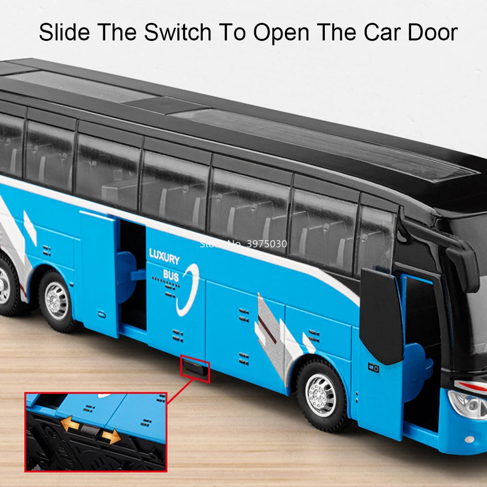 1:30 Alloy Diecast Shuttle Bus Model in Gold, White, Blue 5 1:30 Alloy Diecast Shuttle Bus Model in Gold, White, Blue - Image 5