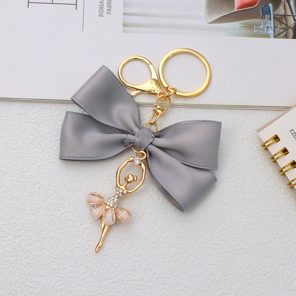 Pink Satin Bow Keychain with Enamel Flowers 10 Pink Satin Bow Keychain with Enamel Flowers - Image 10