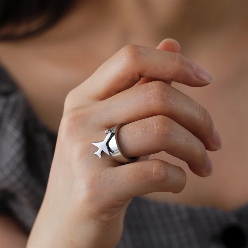 Minimalist Stainless Steel Airplane Ring for Men 2 Minimalist Stainless Steel Airplane Ring for Men - Image 2